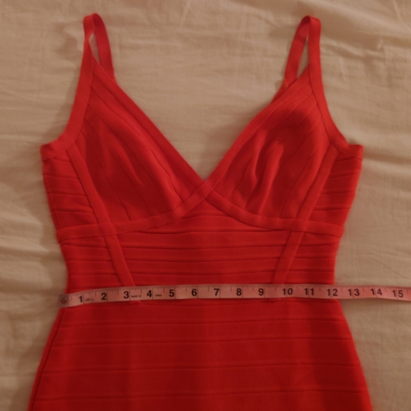 Coral Poppy HERVE LEGER v-neck Scarlett Mini Bandage Dress S Sexy Bodycon Short - Picture 6 of 13